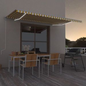 vidaXL Copertină retractabilă manual cu LED, galben și alb, 500x300 cm imagine