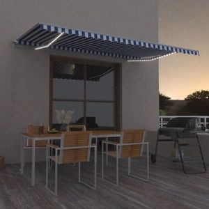 vidaXL Copertină retractabilă manual cu LED, albastru&alb, 500x350 cm imagine