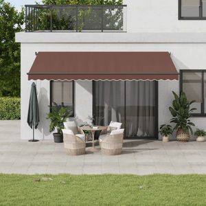 vidaXL Copertina retractabilă manual cu LED-uri, maro, 500x350 cm imagine