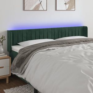 vidaXL Tăblie de pat cu LED, verde închis, 163x16x78/88 cm, catifea imagine