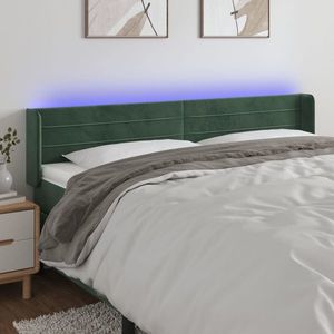 vidaXL Tăblie de pat cu LED, verde închis, 163x16x78/88 cm, catifea imagine