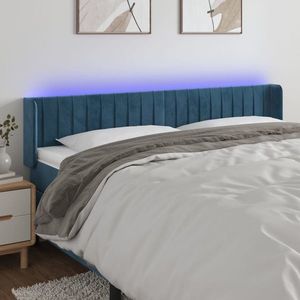 vidaXL Tăblie de pat cu LED, albastru închis, 183x16x78/88 cm, catifea imagine