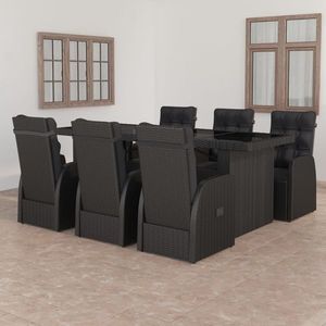 vidaXL Set mobilier de exterior cu perne, 7 piese, negru, poliratan imagine