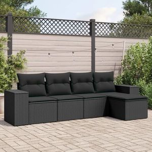 vidaXL Set mobilier de exterior cu perne, 5 piese, negru, poliratan imagine