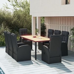 vidaXL Set mobilier de grădină cu perne, 9 piese, negru, poliratan imagine