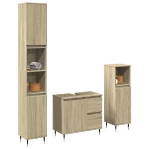 vidaXL Set mobilier de baie, 3 piese, stejar sonoma, lemn prelucrat imagine