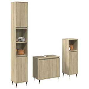 vidaXL Set mobilier de baie, 3 piese, stejar sonoma, lemn prelucrat imagine