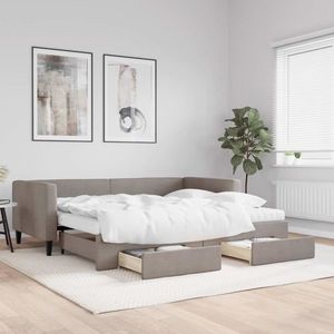 vidaXL Pat de zi cu extensie și sertare, gri taupe, 90x200 cm, textil imagine