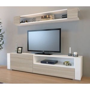 Mobilier pentru living Arya, Decorotika, 2 piese, 180x31.5x44 cm, alb/natural imagine