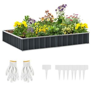 Outsunny Pat Modular Suprainălțat pentru Legume, Structură din Oțel Zincat, Ideal pentru Plante și Ierburi, 258x90x30 cm, Gri Inchis | Aosom Romania imagine