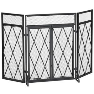 HOMCOM Parascantei Semineu din Metal Protectie pentru semineu cu 3 Panouri Pliabile si 2 Usi, 120x11, 5x79cm, Negru | AOSOM RO imagine