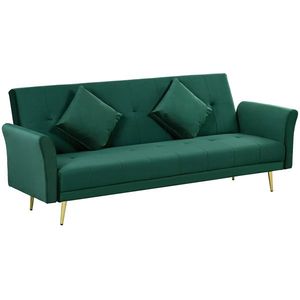 HOMCOM Canapea Pat cu 3 Locuri, 2 Perne Incluse, Spătar Reglabil, Canapea Versatilă 206x81x83 cm, Verde Elegant | Aosom Romania imagine