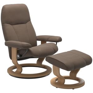 Fotoliu recliner cu taburet Stressless Consul Classic M cadru Oak tapiterie piele Batik Mole imagine