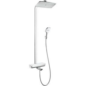 Showerpipe Hansgrohe Raindance Select E 360 cu baterie cada Ecostat Select finisaj alb/crom imagine