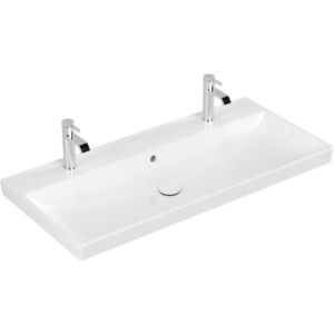 Lavoar dublu Villeroy&Boch Avento 100cm cu preaplin montare pe mobilier alb Alpin imagine