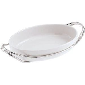 Platou oval cu suport metalic Sambonet New Living 44x27cm alb- inox imagine