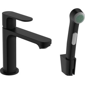 Baterie lavoar Hansgrohe Rebris S 110 EcoSmart cu dus tip bideu pentru igiena intima fara ventil negru mat imagine