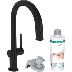 Baterie bucatarie Hansgrohe Aqittura M91 210 cu 3 cai si sistem filtrare dus extractibil 1 jet si sBox negru mat imagine