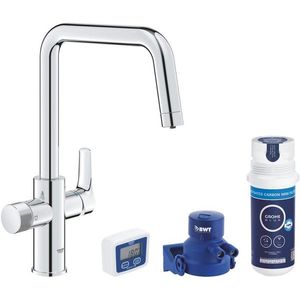 Baterie bucatarie Grohe Blue Pure Start cu pipa U sistem filtrare starter kit crom imagine