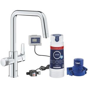 Baterie bucatarie Grohe Blue Pure Start cu pipa C sistem filtrare Ultrasafe starter kit crom imagine