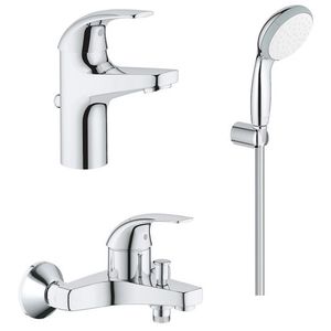 Set baterii Grohe Start Curve cu baterie lavoar baterie cada si set de dus cu agatatoare crom imagine