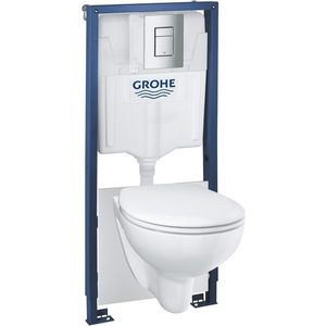 Set complet Grohe Solido 5-in-1 cu vas wc suspendat Bau Ceramic Rimless cu capac inchidere lenta rezervor incastrat cu cadru si clapeta Skate Cosmopolitan crom imagine