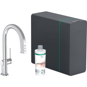 Baterie bucatarie Hansgrohe Aqittura M91 cu pipa extractibila sistem de filtrare SodaSystem 210 crom imagine