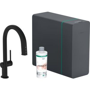 Baterie bucatarie Hansgrohe Aqittura M91 cu pipa extractibila sistem de filtrare SodaSystem 210 negru mat imagine