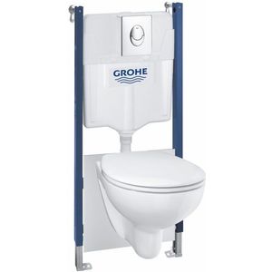 Set complet Grohe Solido Compact 4in1 cu vas wc suspendat Bau Ceramic cu capac inchidere lenta rezervor incastrat cu cadru si clapeta Start crom imagine