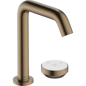 Baterie lavoar Hansgrohe Tecturis S 150 CoolStart EcoSmart+ din doua elemente montare pe lavoar actionare rotativa bronz periat imagine