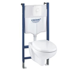 Set complet Grohe Solido 4in1 cu vas wc Lecico Geo Rimless cu capac rezervor incastrat cu cadru si clapeta Skate Air alb imagine