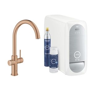 Baterie bucatarie Grohe Blue Home cu pipa C sistem filtrare starter kit brushed warm sunset imagine