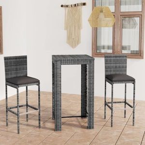 Set mobilier de exterior cu perne, 3 piese, gri, poliratan imagine