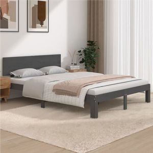 vidaXL Cadru de pat dublu 4FT6, gri, 135x190 cm, lemn masiv de pin imagine