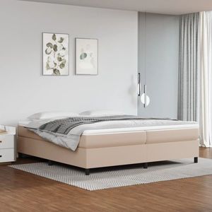 vidaXL Pat continental cu saltea, cappuccino, 200x200 cm, piele eco imagine