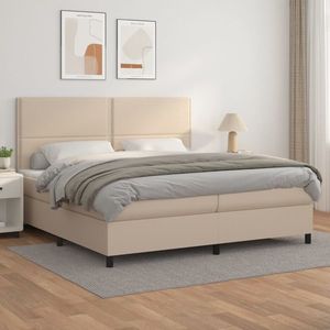 vidaXL Pat continental cu saltea, cappuccino, 200x200 cm, piele eco imagine