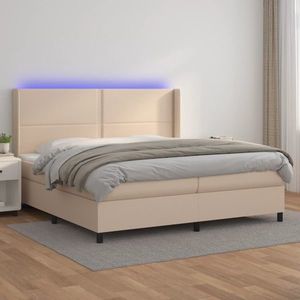 vidaXL Pat cu arcuri, cu saltea și LED cappuccino 200x200 cm piele eco imagine