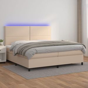 vidaXL Pat cu arcuri, cu saltea și LED cappuccino 200x200 cm piele eco imagine