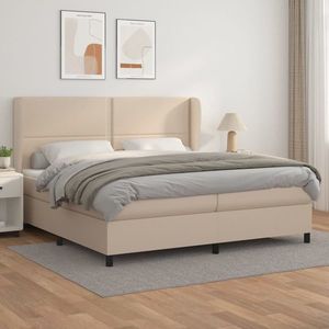 vidaXL Pat continental cu saltea, cappuccino, 200x200 cm, piele eco imagine