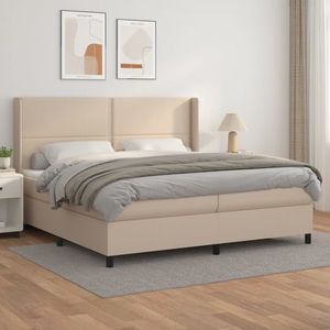 vidaXL Pat continental cu saltea, cappuccino, 200x200 cm, piele eco imagine