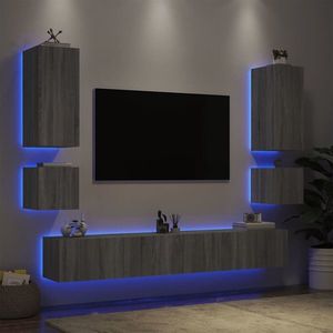 vidaXL Comode TV de perete cu lumini LED, 6 piese, gri sonoma imagine