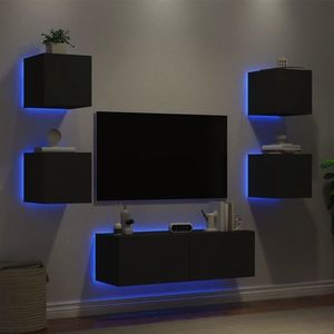 vidaXL Comode TV de perete cu lumini LED, 5 piese, negru imagine