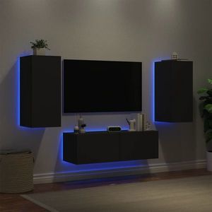 vidaXL Comode TV de perete cu lumini LED, 3 piese, negru imagine