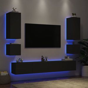 vidaXL Comode TV de perete cu lumini LED, 6 piese, negru imagine