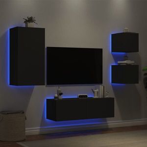 vidaXL Comode TV de perete cu lumini LED, 4 piese, negru imagine