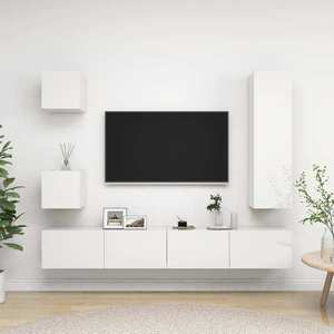 vidaXL Set dulapuri TV, 5 piese, alb, lemn prelucrat imagine