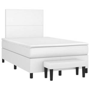 vidaXL Pat box spring cu saltea, alb, 120x190 cm, piele ecologică imagine