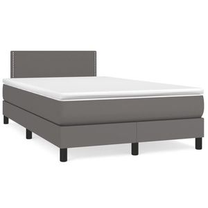 vidaXL Pat box spring cu saltea, gri, 120x190 cm, piele ecologică imagine