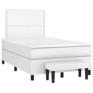 vidaXL Pat box spring cu saltea, alb, 120x190 cm, piele ecologică imagine