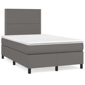 vidaXL Pat box spring cu saltea, gri, 120x190 cm, piele ecologică imagine